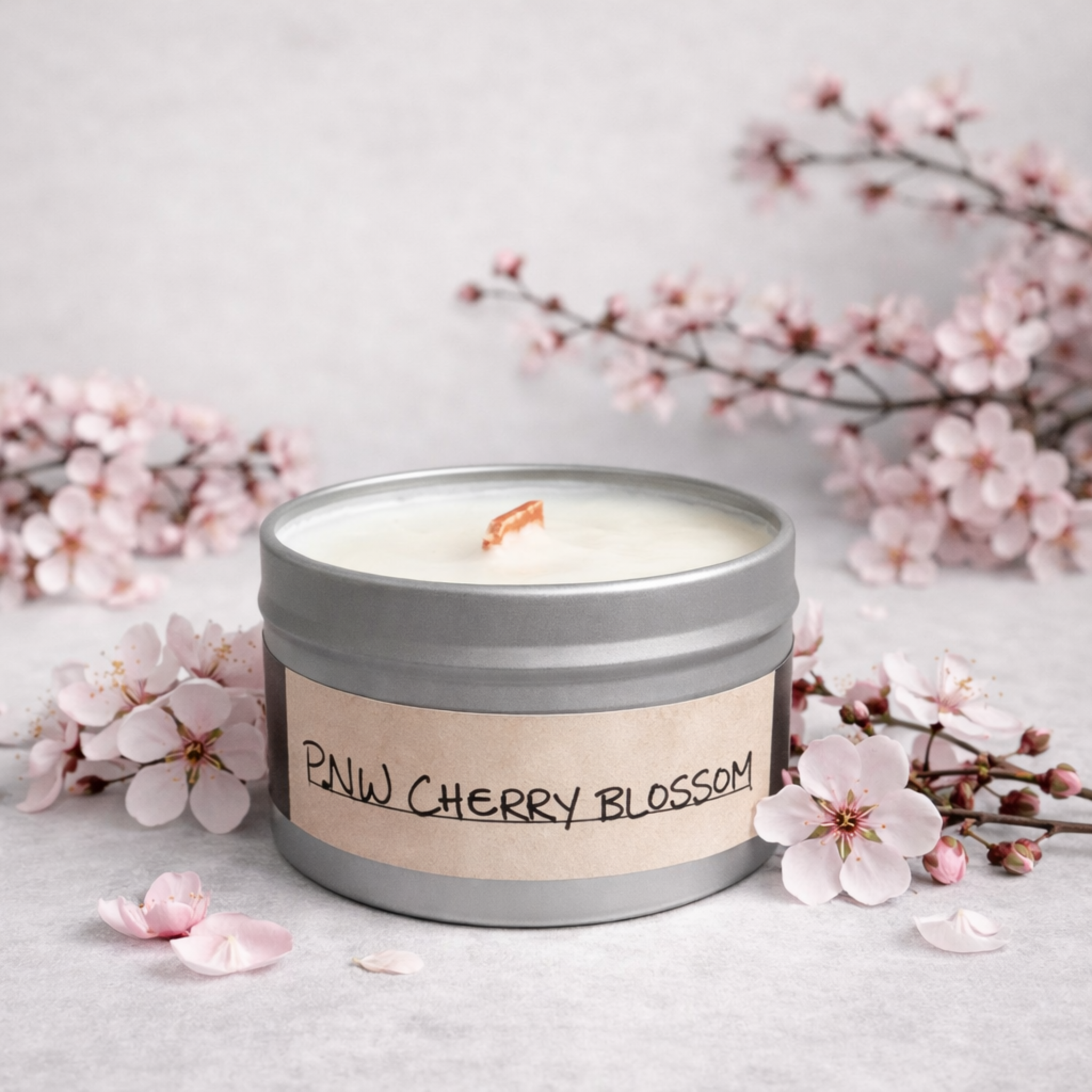 PNW Cherry Blossom Wood Wick Candle | Hand-Poured Soy Blend